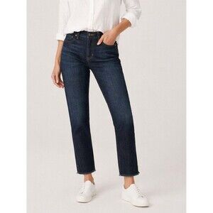 Eileen Fisher Jeans Women's 4 Petite Dark Wash Straight Leg Cropped Raw Hem Mini